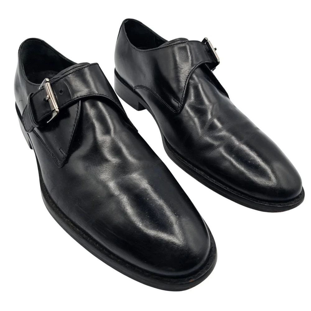 Cole Haan Mens Black Leather Monk Strap Dress Shoes C08071 Size 7.5 M